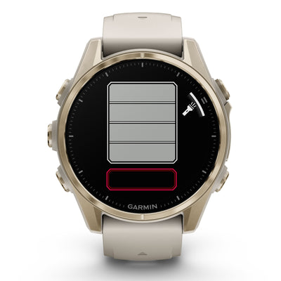 Garmin Fenix 8 Sapphire - 43 mm / AMOLED - Soft Gold avec bracelet en silicone gris brouillard/grès foncé - Montre multisport premium