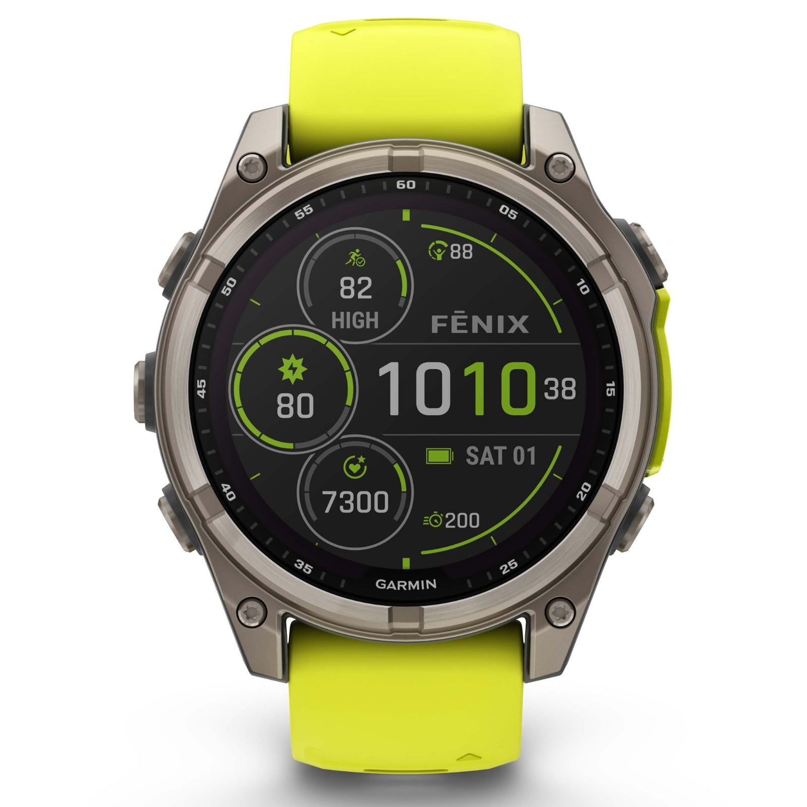 Garmin Fenix 8 Sapphire Solar - 47 mm & 51 mm - Titane avec bracelet en silicone Amp Yellow/graphite - Montre multisport premium