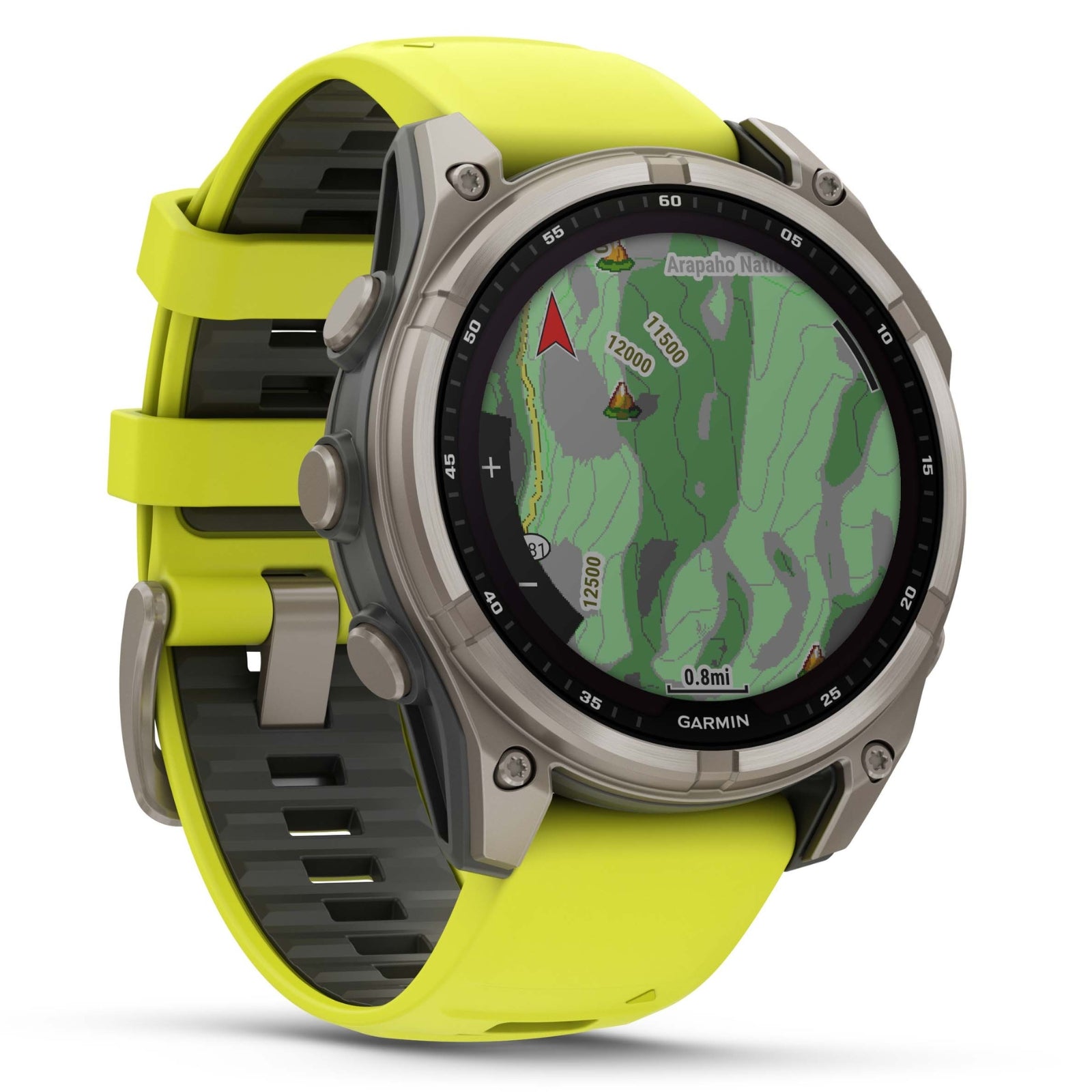 Garmin Fenix 8 Sapphire Solar - 47 mm & 51 mm - Titane avec bracelet en silicone Amp Yellow/graphite - Montre multisport premium