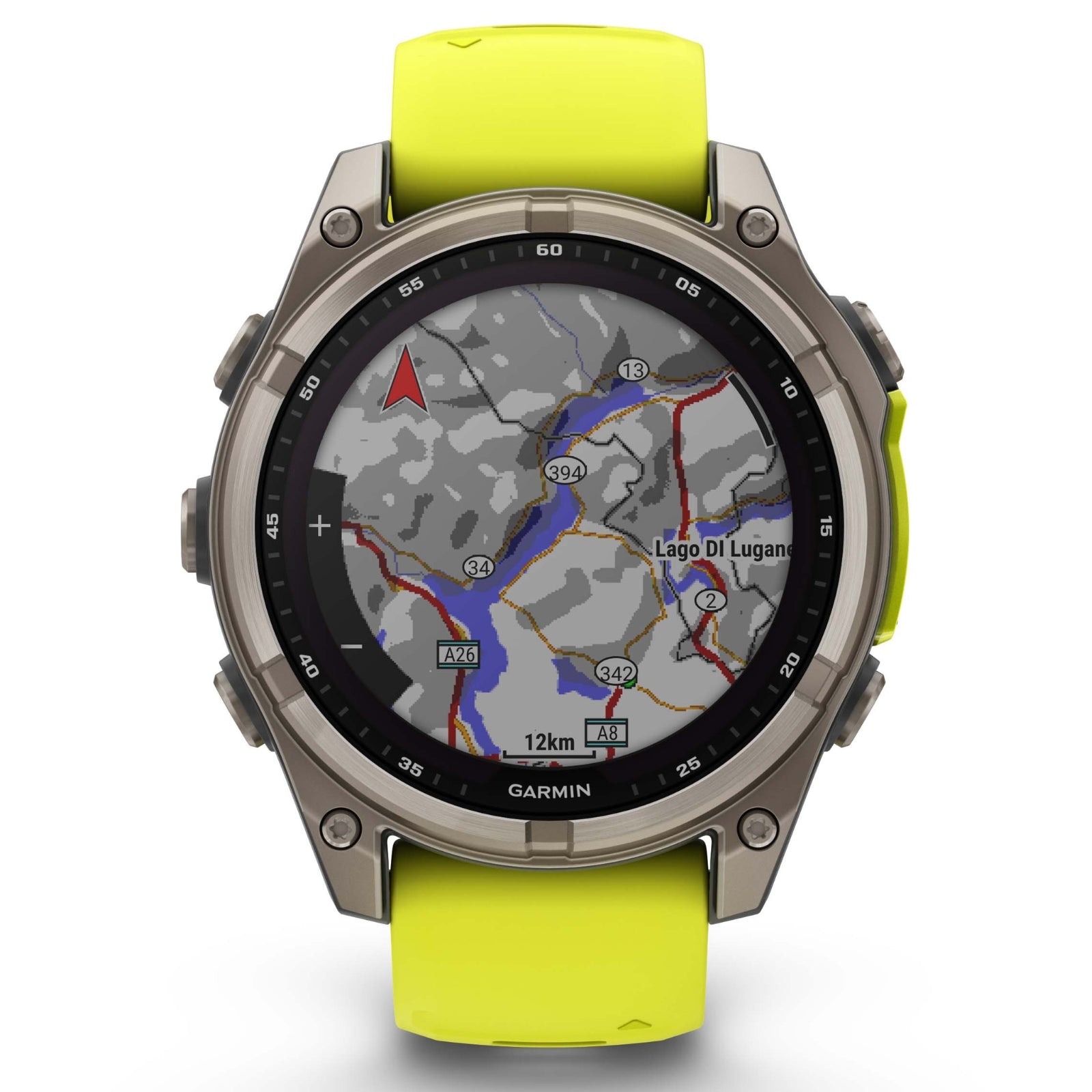 Garmin Fenix 8 Sapphire Solar - 47 mm & 51 mm - Titane avec bracelet en silicone Amp Yellow/graphite - Montre multisport premium