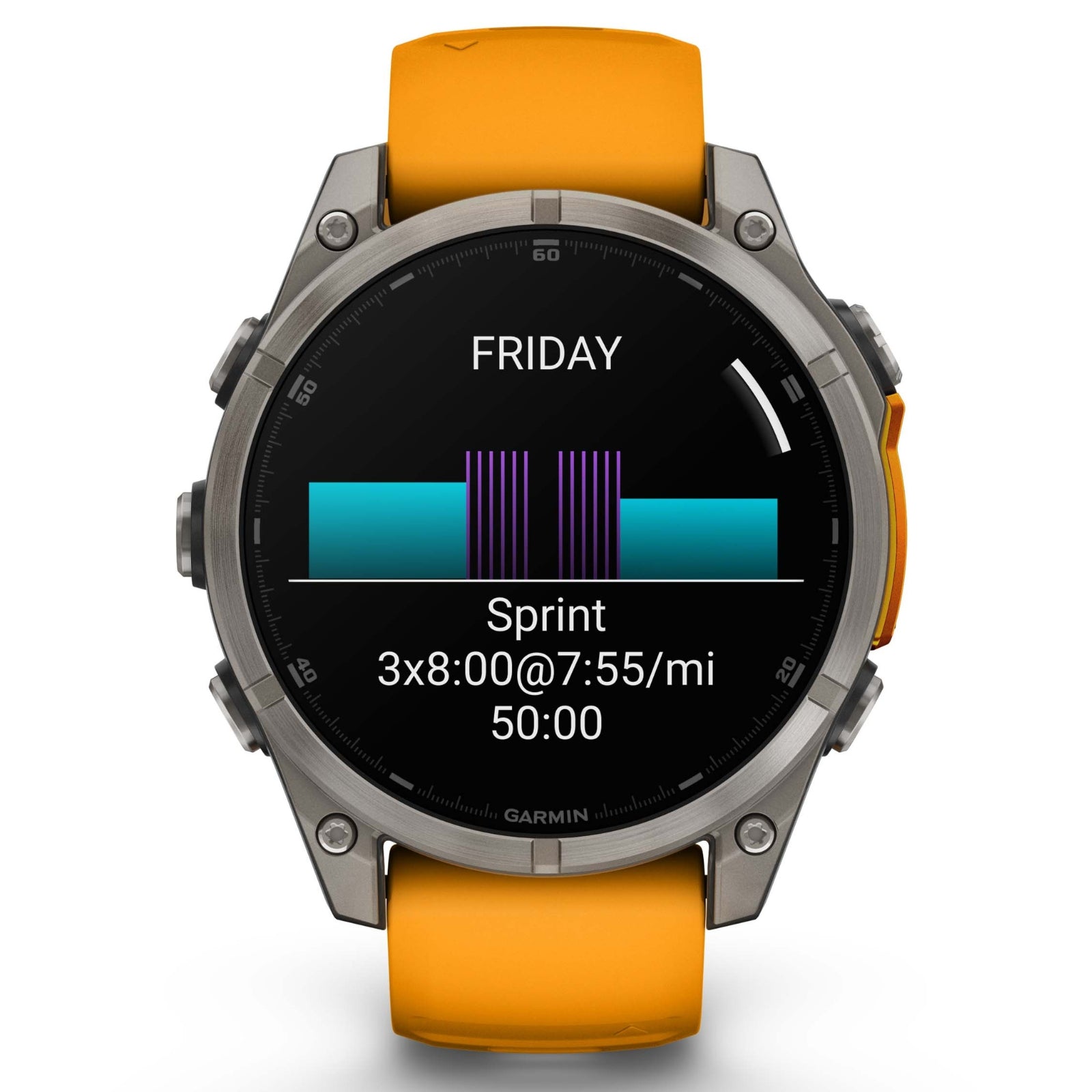 Garmin Fenix 8 Sapphire - 47 mm & 51 mm / AMOLED - Titane avec bracelet en silicone orange Spark - Montre multisport premium