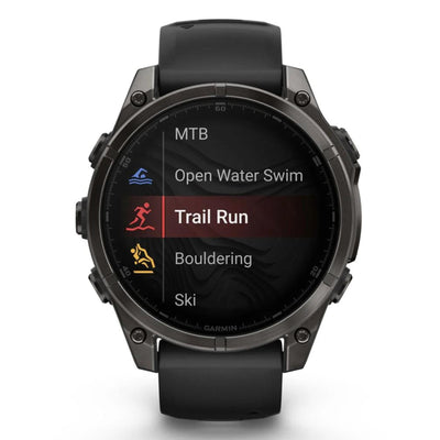 Garmin Fenix 8 Sapphire - 47 mm / AMOLED - Titane DLC gris carbone avec bracelet en silicone noir - Montre multisport premium