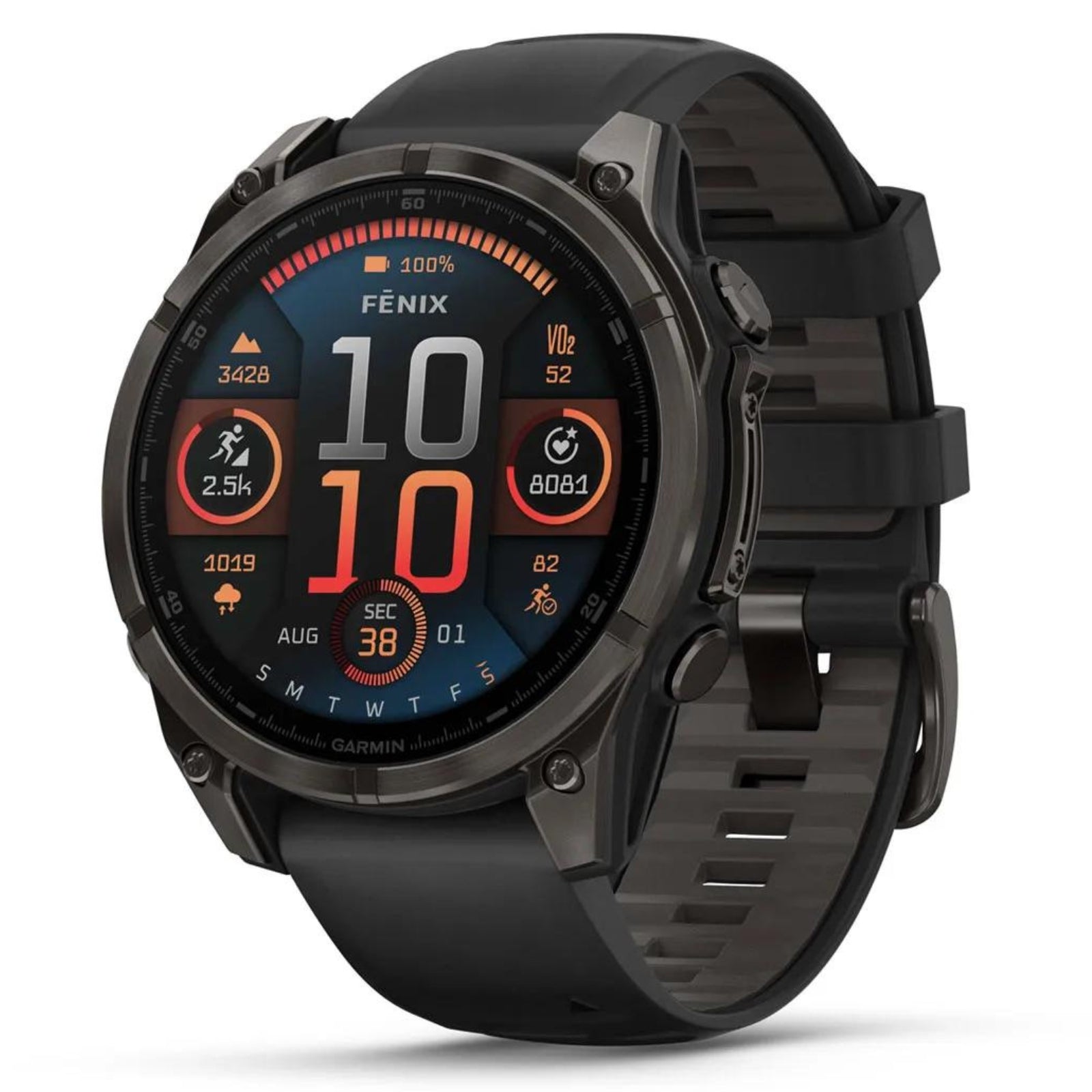 Garmin Fenix 8 Sapphire - 47 mm / AMOLED - Titane DLC gris carbone avec bracelet en silicone noir - Montre multisport premium