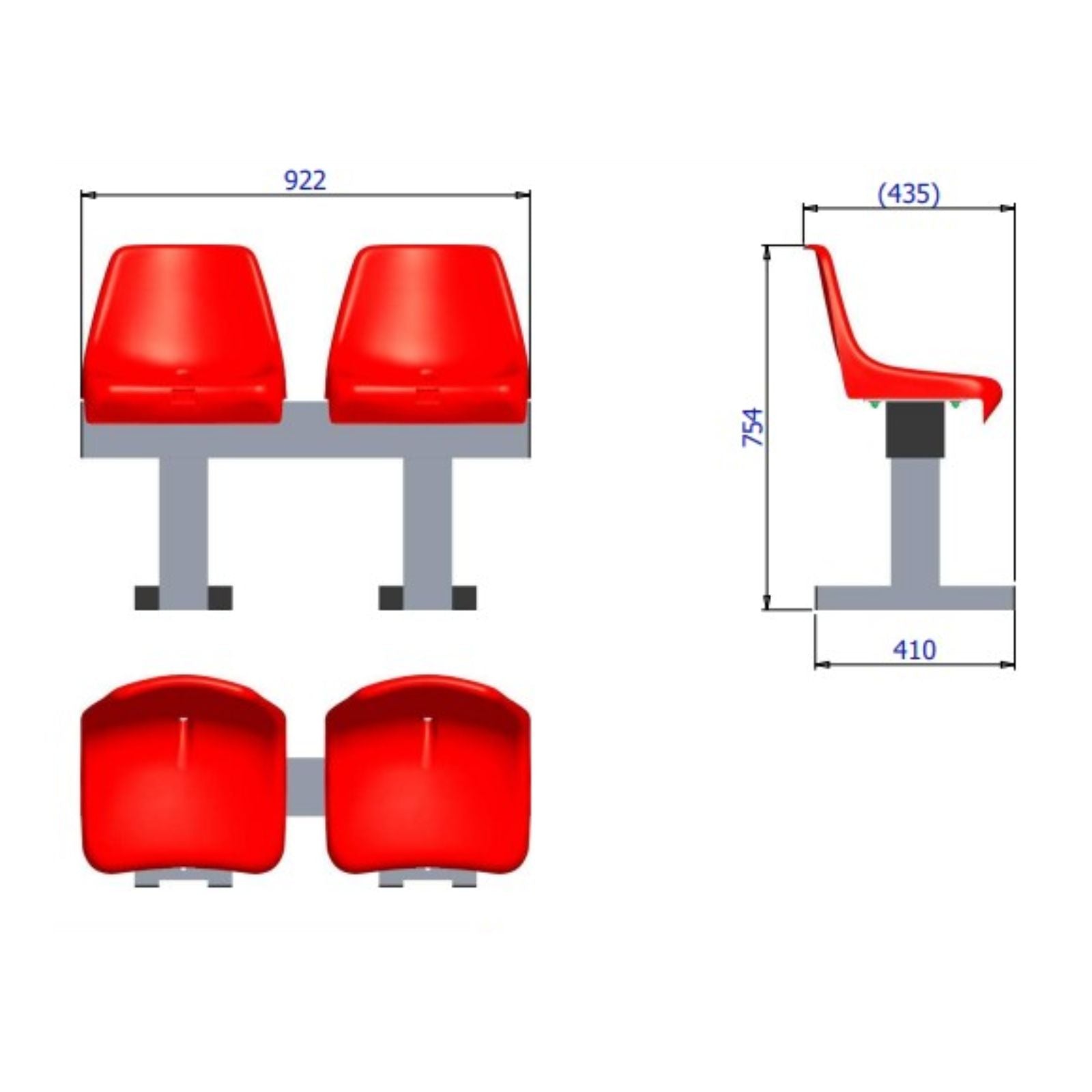 Aluminium sportveld trainersbank met kuipzitjes voor 2 personen - Alusport - 0,92 x 0,75 m - In kleur naar wens
