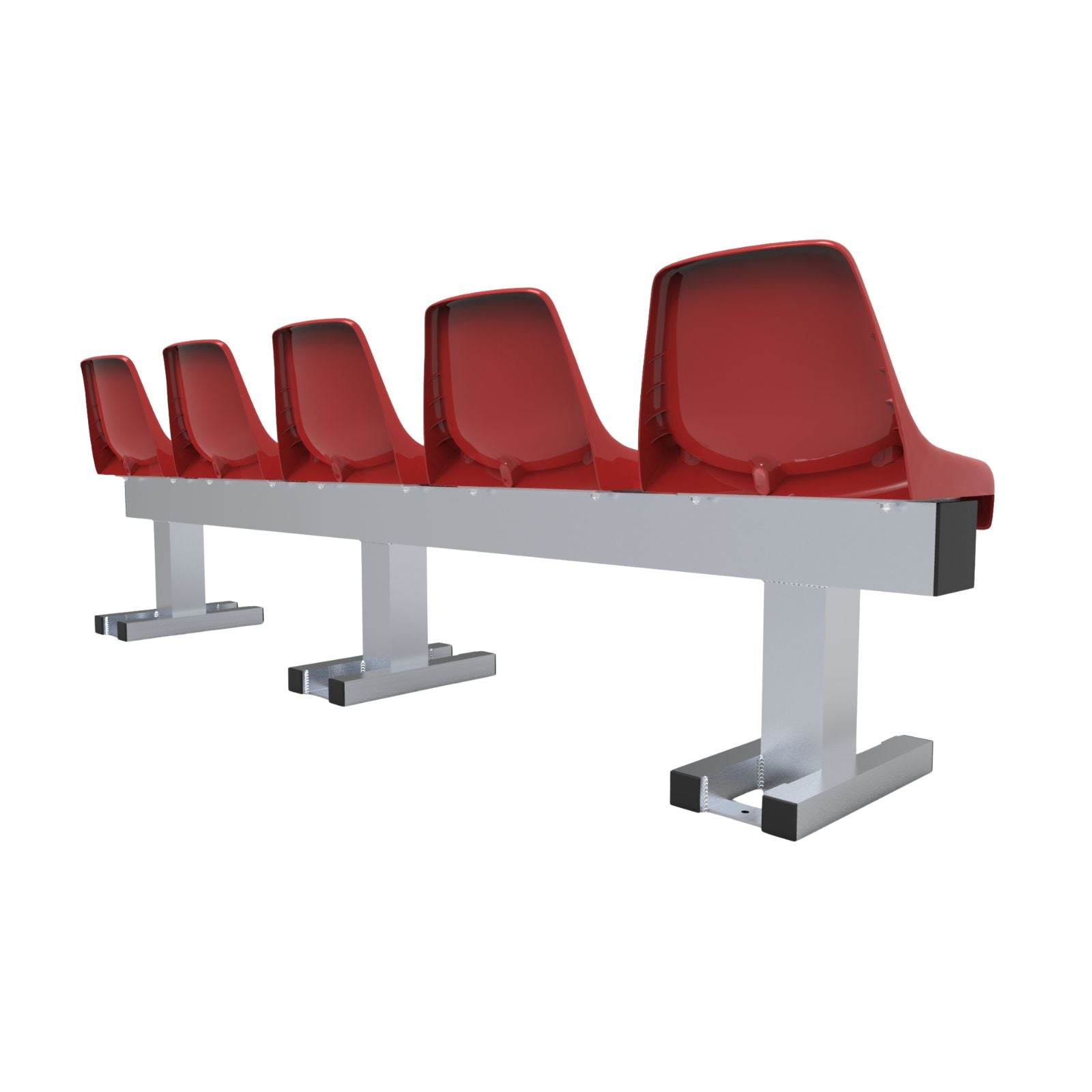 Aluminium sportveld trainersbank met kuipzitjes voor 5 personen - Alusport - 2,42 x 0,75 m - In kleur naar wens