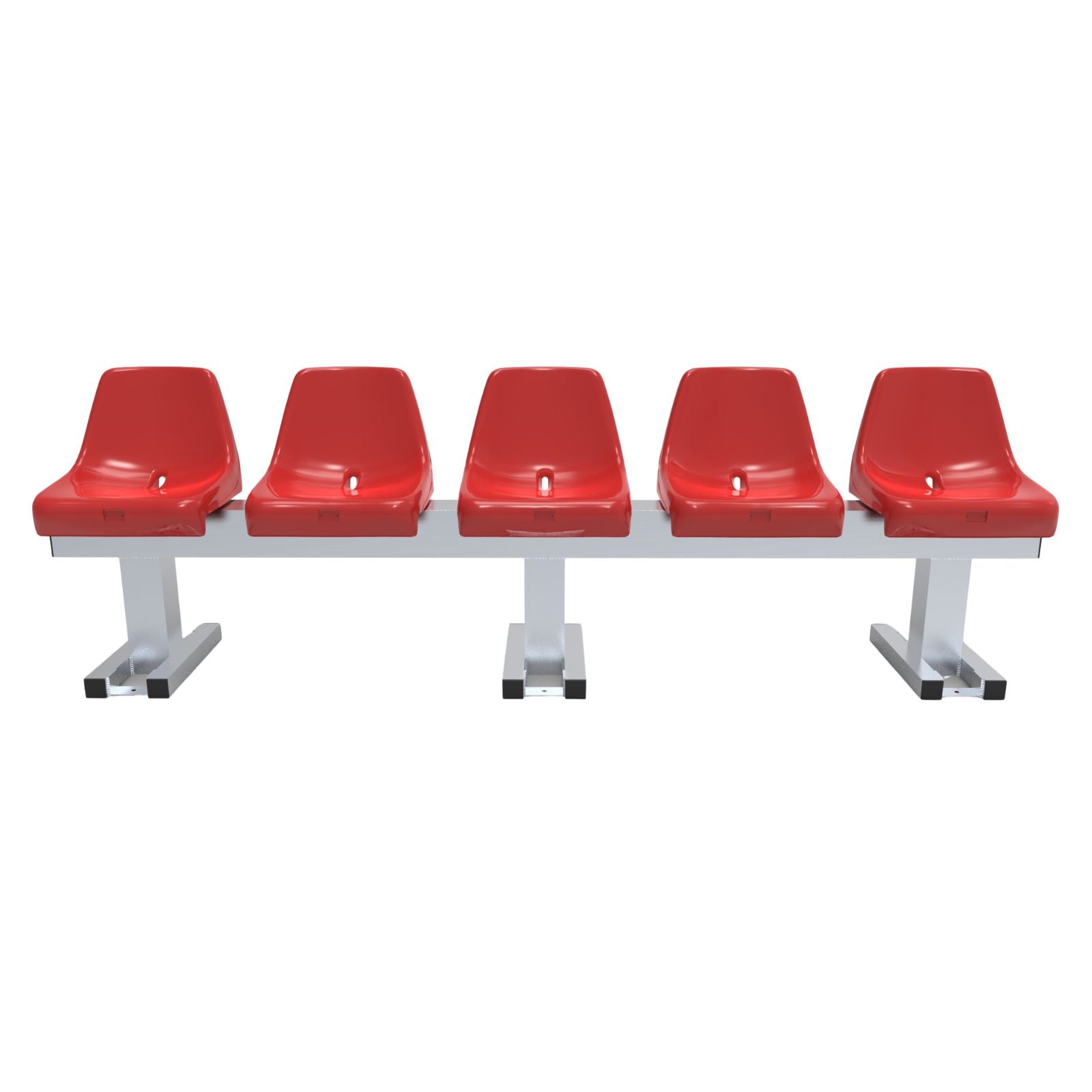 Aluminium sportveld trainersbank met kuipzitjes voor 5 personen - Alusport - 2,42 x 0,75 m - In kleur naar wens