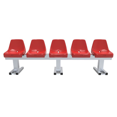 Aluminium sportveld trainersbank met kuipzitjes voor 5 personen - Alusport - 2,42 x 0,75 m - In kleur naar wens