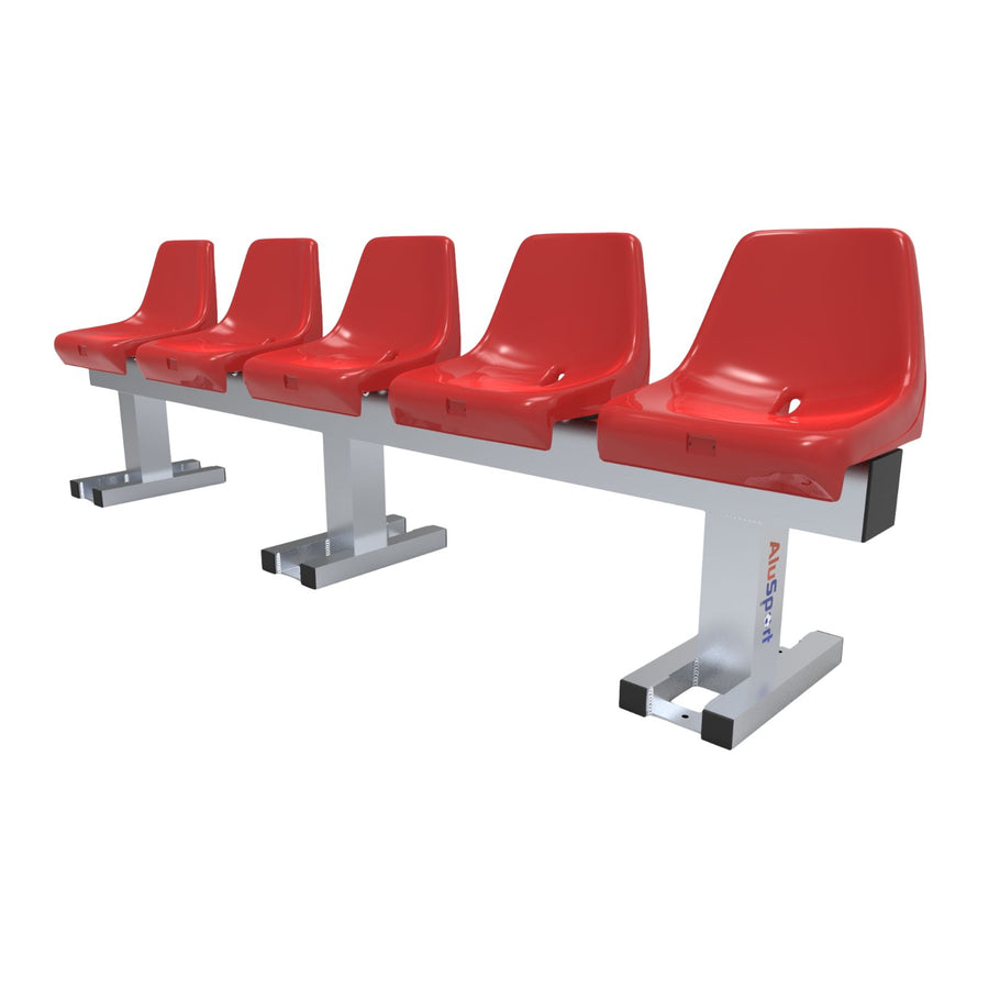 Banc d'entraînement de terrain de sport en aluminium avec sièges baquets pour 5 personnes - Alusport - 2,42 x 0,75 m - Coloris au choix