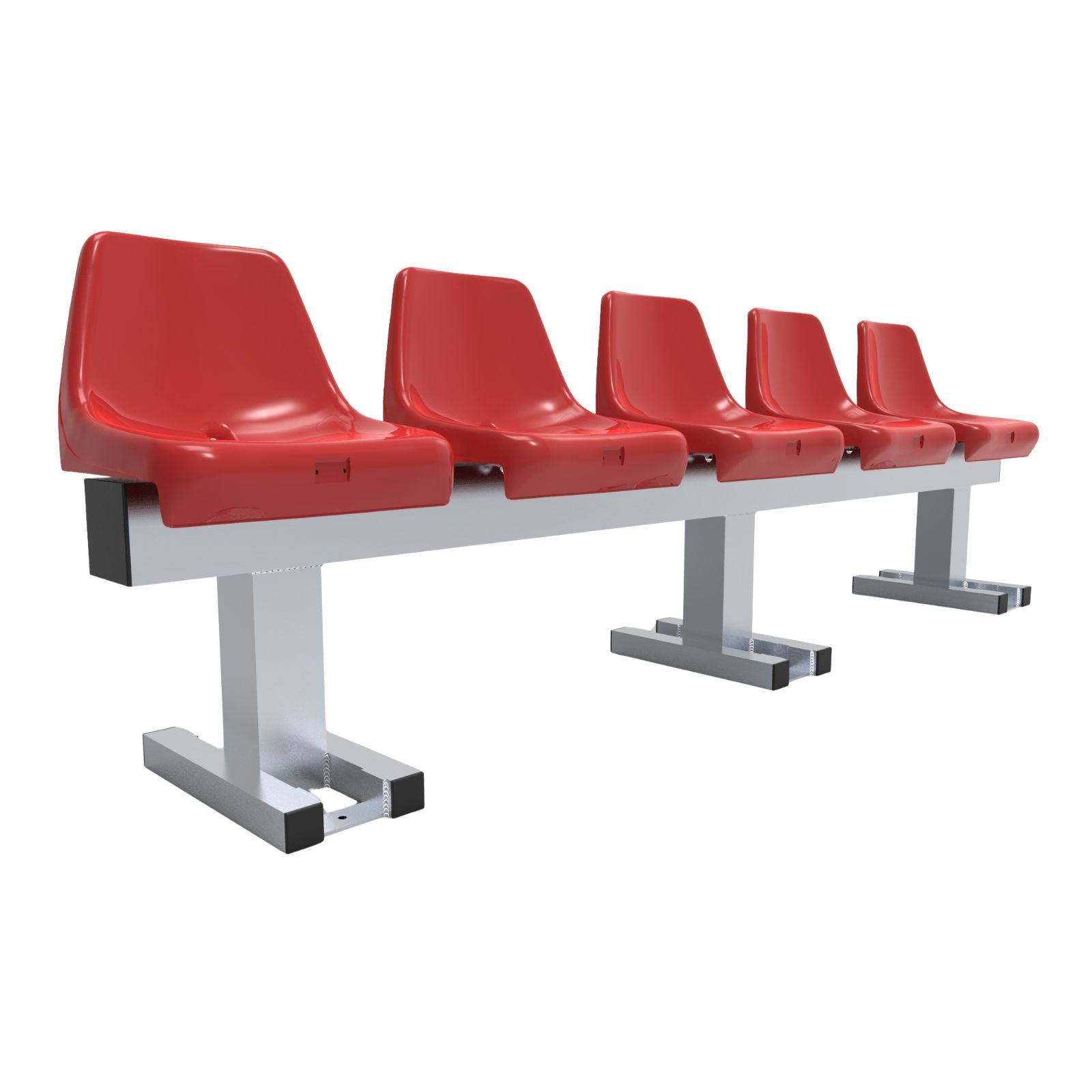 Aluminium sportveld trainersbank met kuipzitjes voor 5 personen - Alusport - 2,42 x 0,75 m - In kleur naar wens