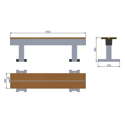 Aluminium sportveld trainersbank voor 3 personen - Alusport - 1,42 x 0,46 m