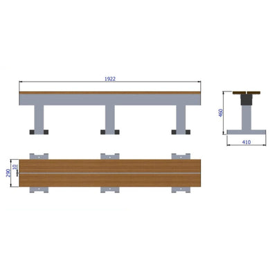 Aluminium sportveld trainersbank voor 4 personen - Alusport - 1,92 x 0,46 m