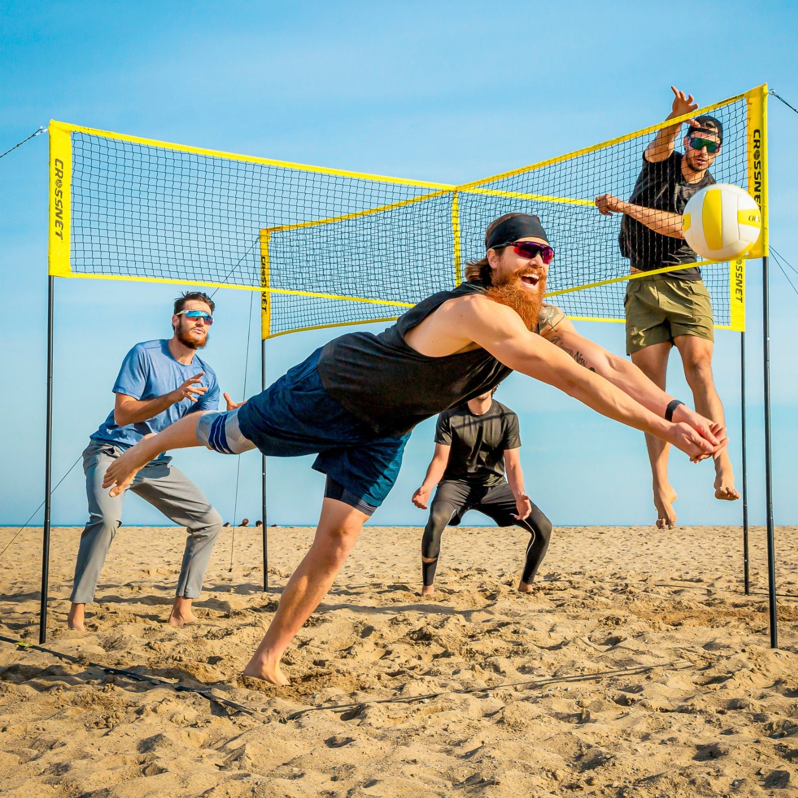 Filet transversal pour volley-ball/badminton avec 4 personnes - multifonctionnel - Crossnet