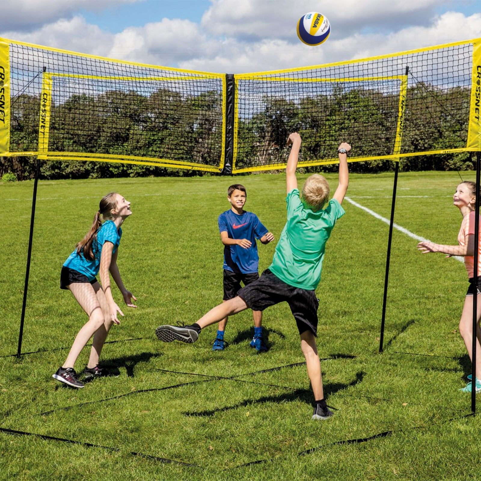 Filet transversal pour volley-ball/badminton avec 4 personnes - multifonctionnel - Crossnet