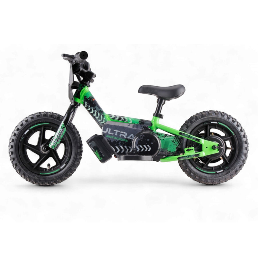 Vélo d'équilibre électrique vert - Rollzone EBB12 - roues 12 pouces / 24 volts