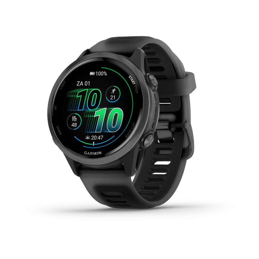 Garmin Forerunner 570 - 42 mm - Montre de course haut de gamme - Aluminium gris ardoise avec bracelet noir transparent/noir