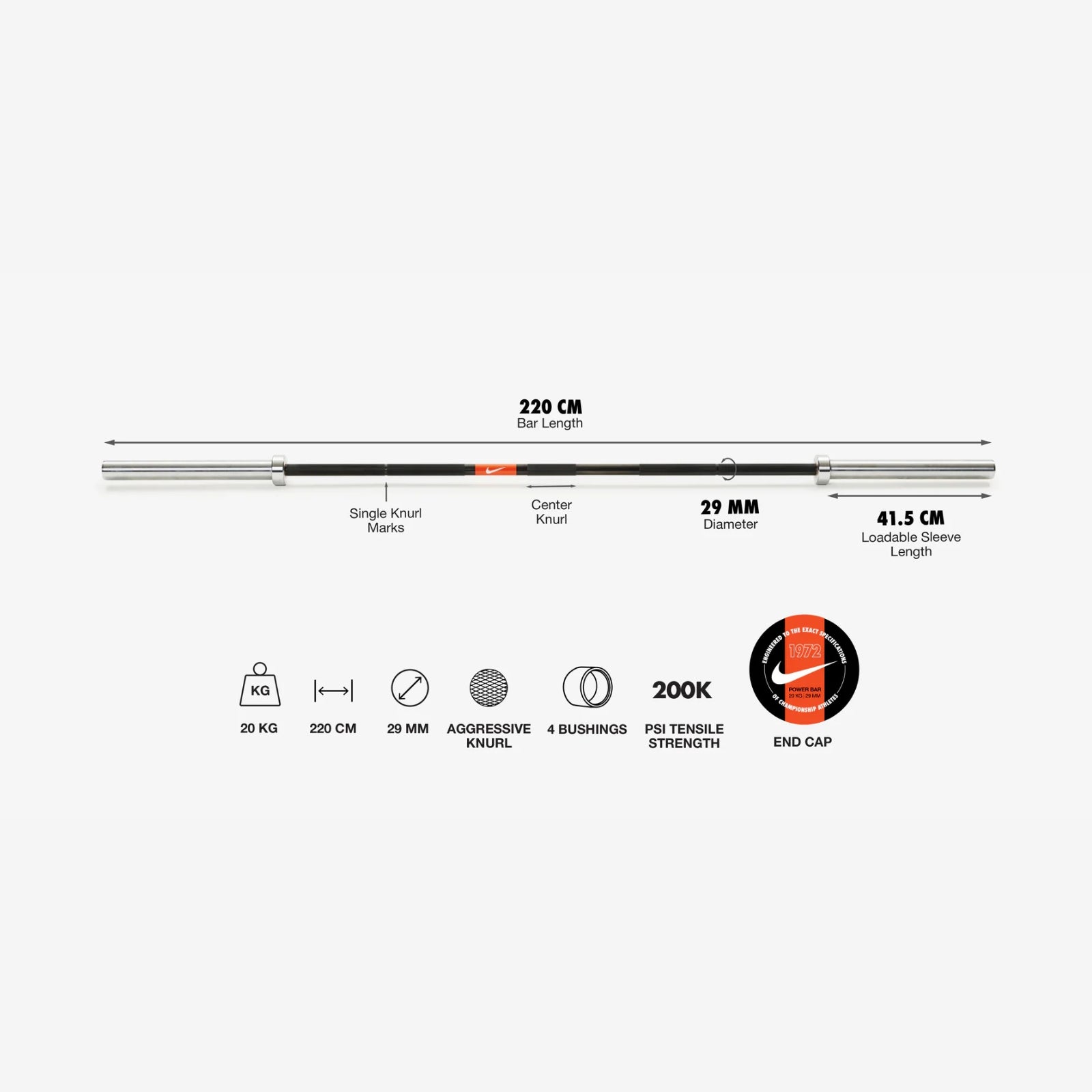 Nike Strength Barbell 1972 Power Bar 20 kg