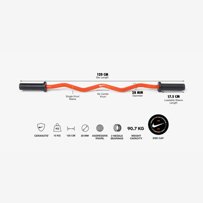 Nike Strength Premium Coated Curl Bar 10 kg - Oranje / Orange Swoosh - Cerakote coating