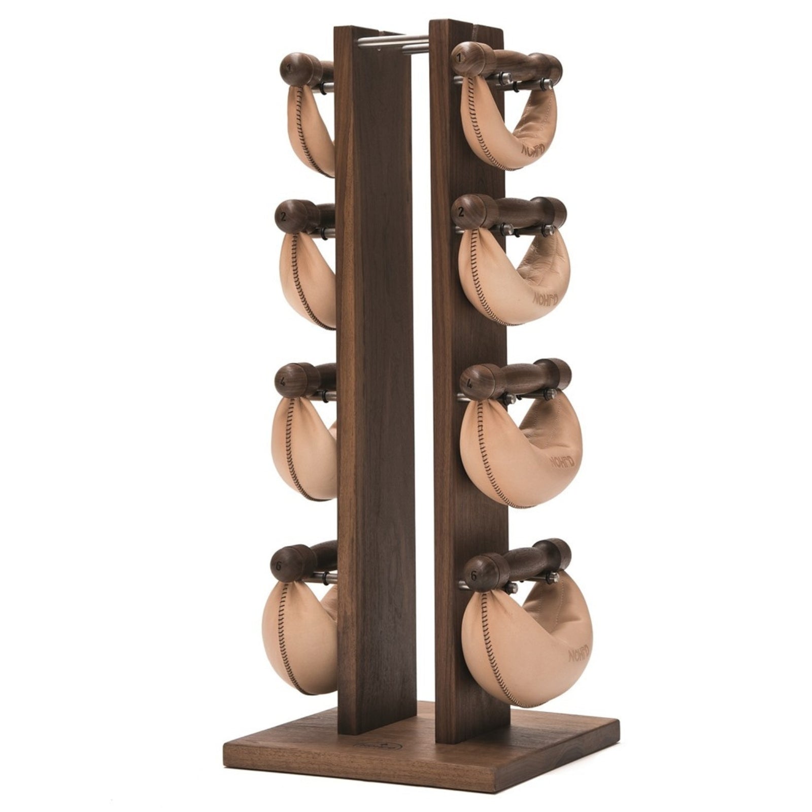 NOHRD SwingBell Tower Set Walnut Natural - Kettlebells mit Ablagefach - Walnuss und Leder