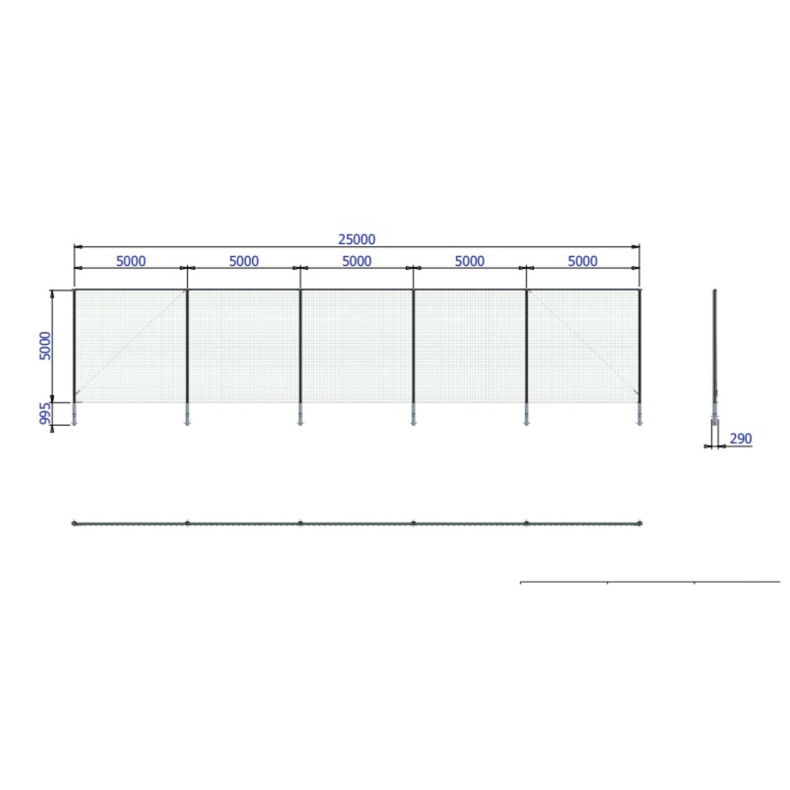 Professionele aluminium ballenvanger voor sportveld - Alusport BV002 - 25 x 5 m - incl. net en palen