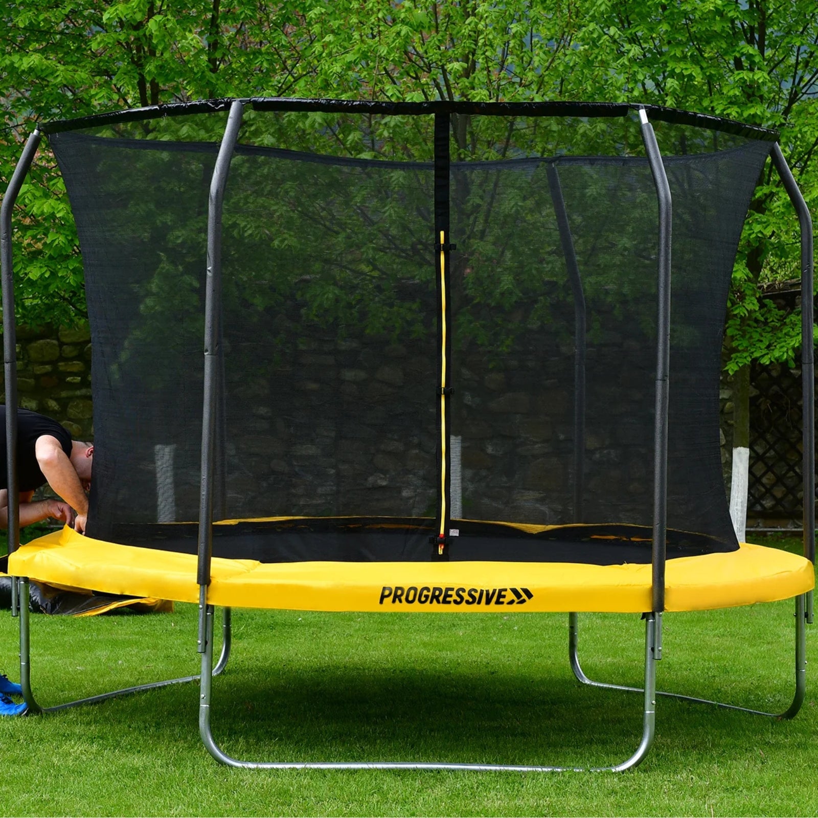 Progressive Flex opbouw trampoline rond (Ø180 cm) met net - geel