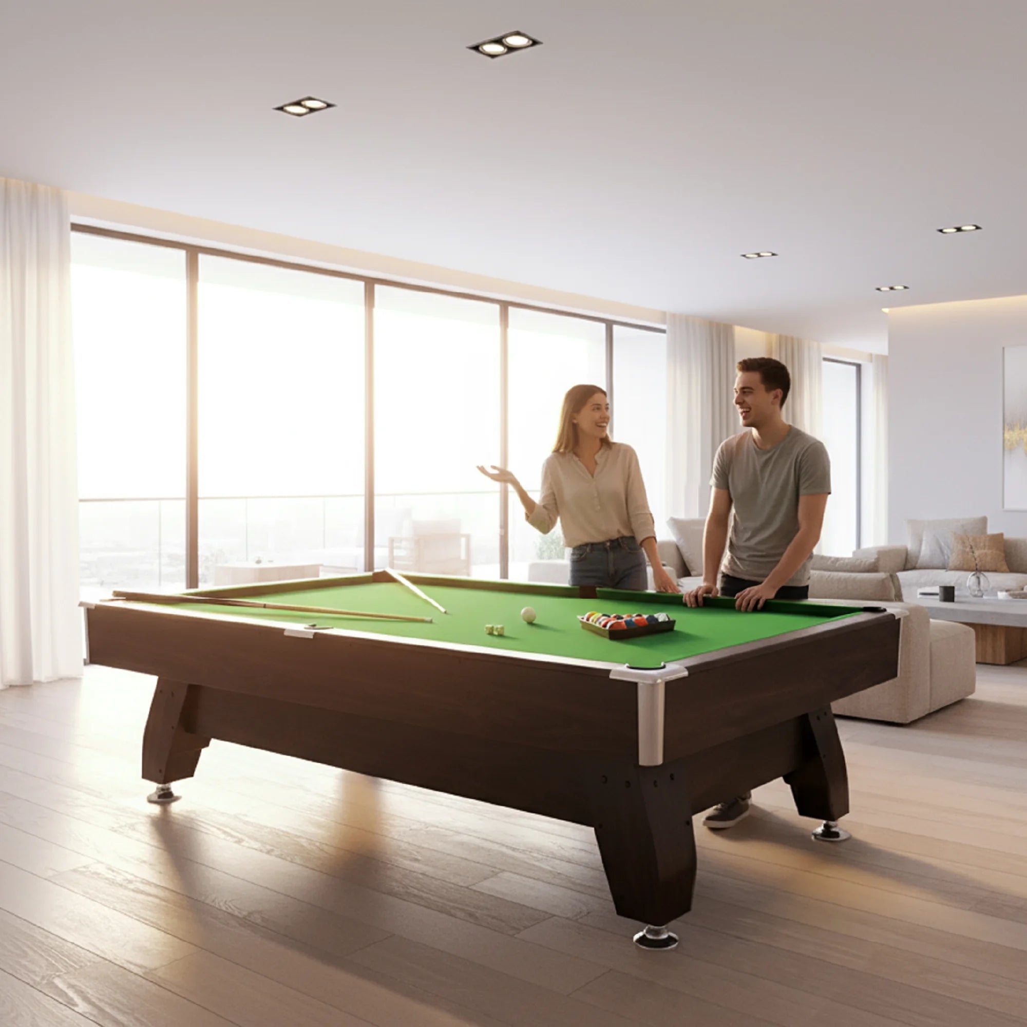 Bruine houten pooltafel - Thunder 7FT - 226 x 127 cm