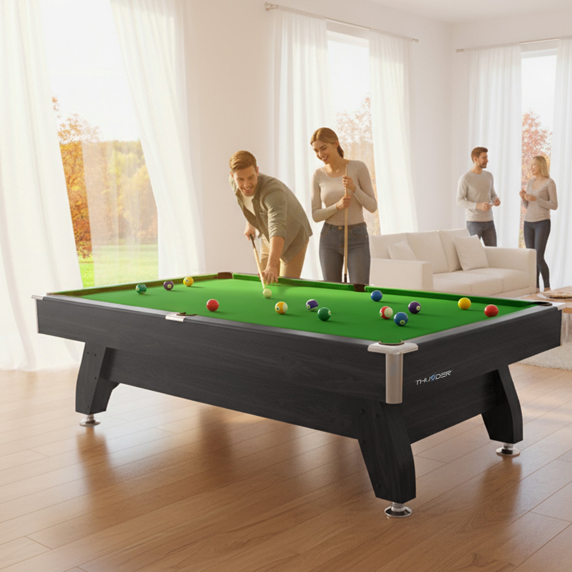Zwarte houten pooltafel - Thunder 8FT - 252 x 140 cm