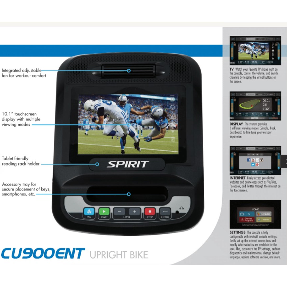 Vélo d'exercice professionnel Spirit Fitness CU900TFT - Montage gratuit à domicile
