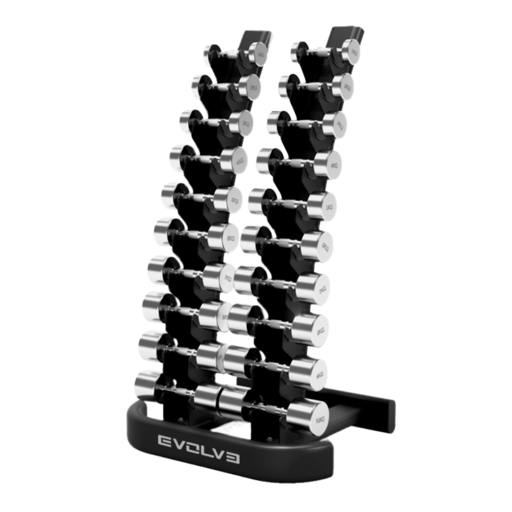 Evolve Fitness chrome dumbbell set met 10 stuks premium halters - 1-10 kg