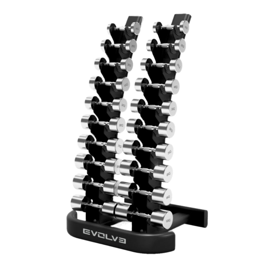 Evolve Fitness chrome dumbbell set met 10 stuks premium halters - 1-10 kg
