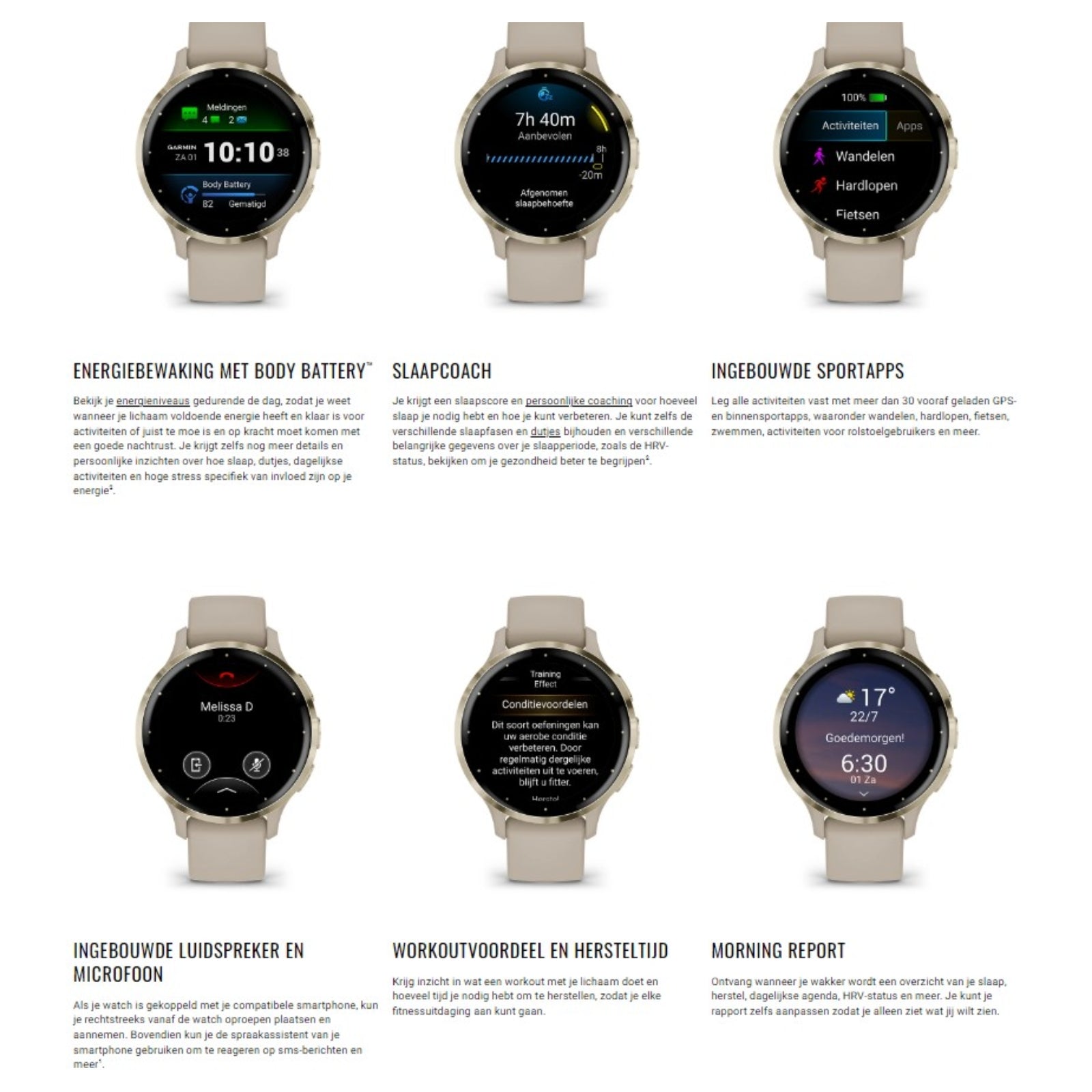 Garmin Venu 3S Soft Gold - 41 mm - Montre intelligente fitness et santé