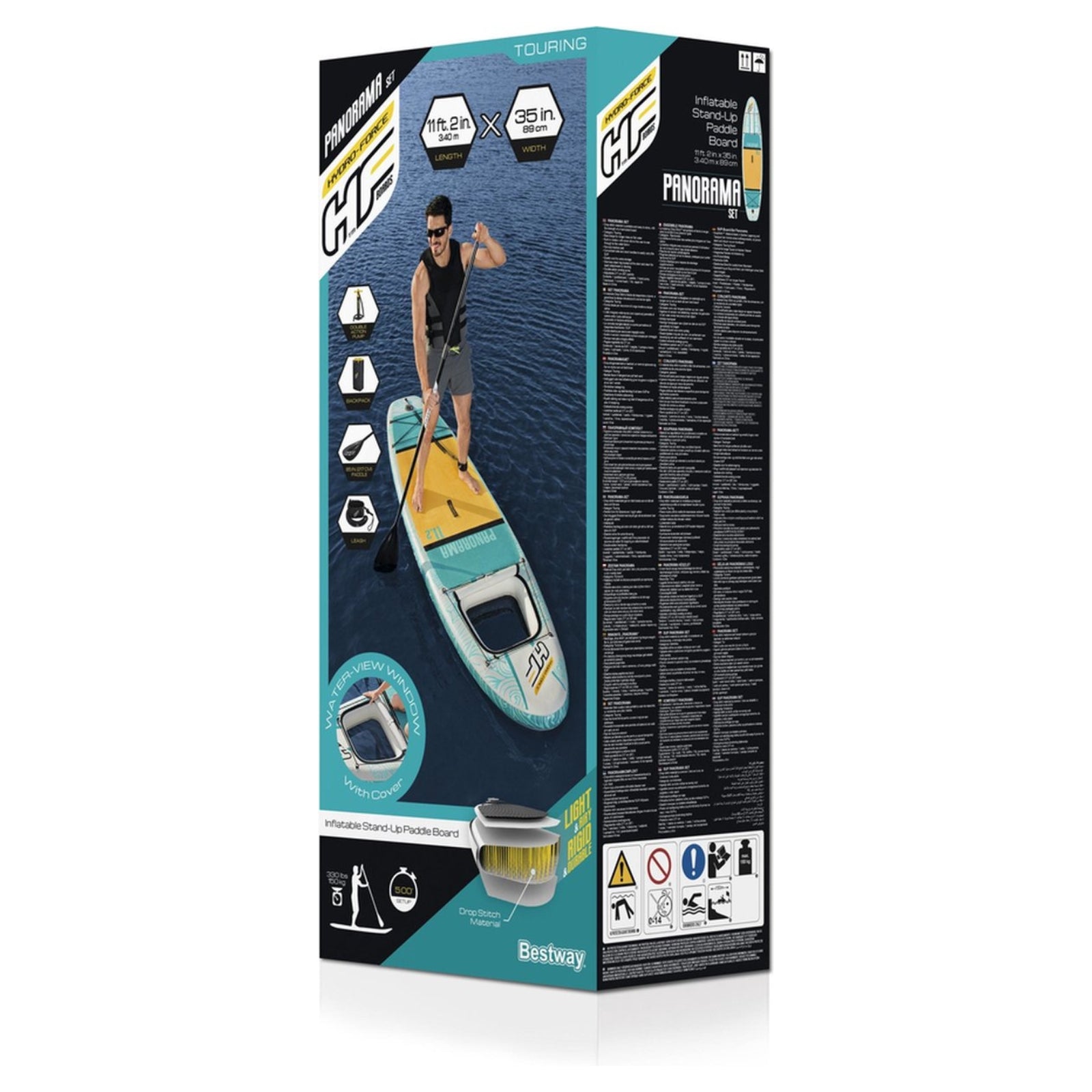 Set de planches SUP - Hydro Force Panorama - avec fenêtre de visualisation et accessoires - 340 x 89 x 15 cm