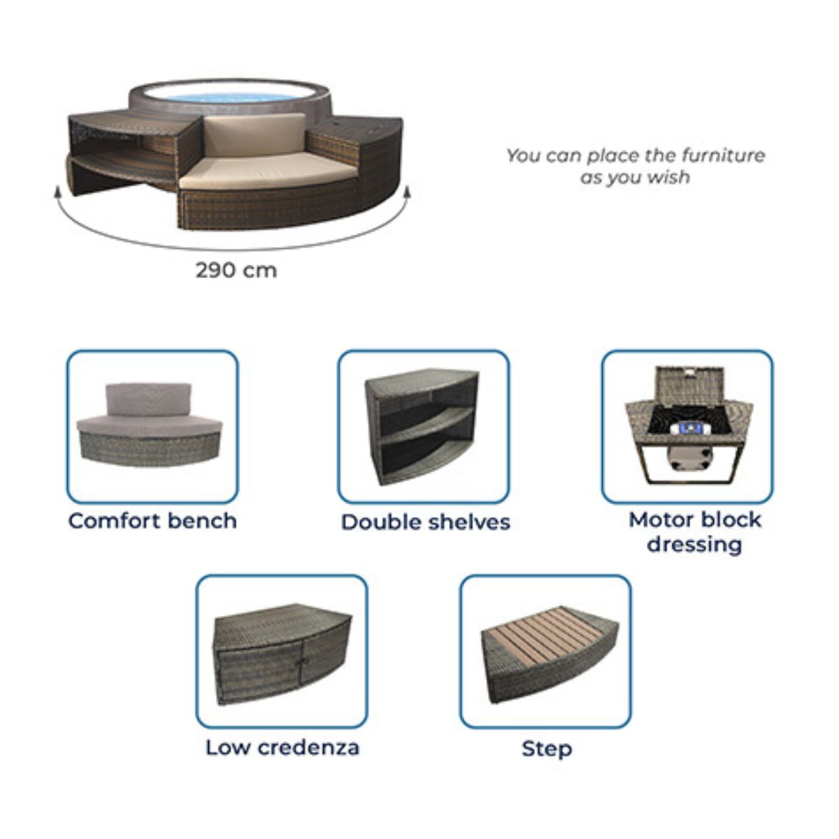 Spa de surface NetSpa Vita Premium avec ensemble de meubles pour 5/6 personnes