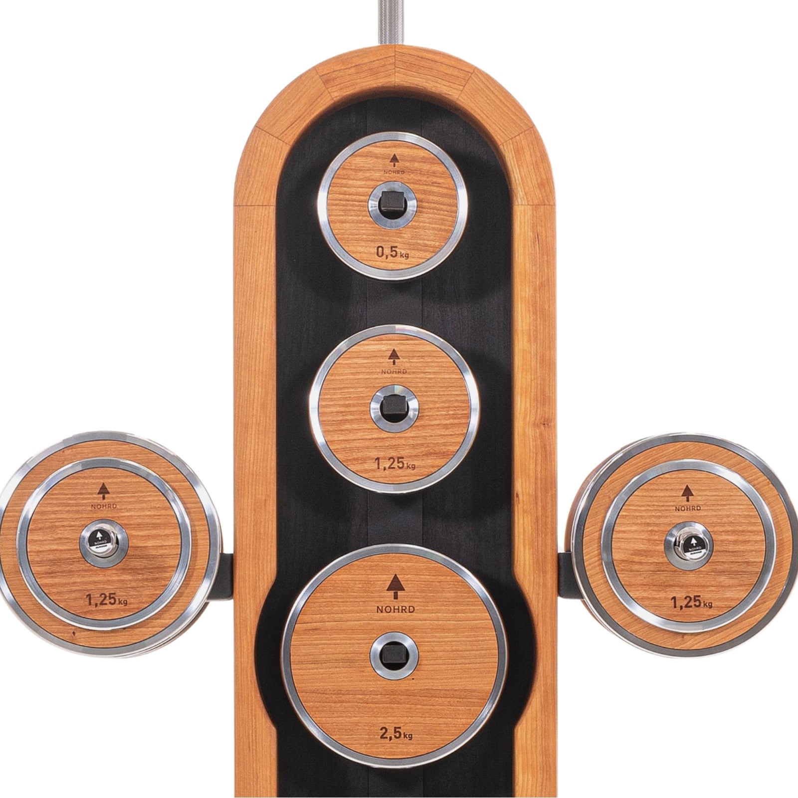 NOHRD Hantelscheibenturm Kirsche – Set mit Gungnir-Hanteln und Langhantel – Kirschholz