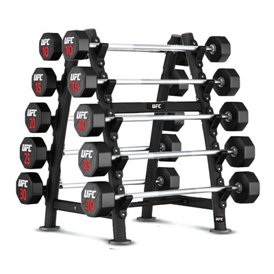 Support d'haltères UFC avec 10 haltères droits en uréthane de qualité supérieure - 10-45 kg