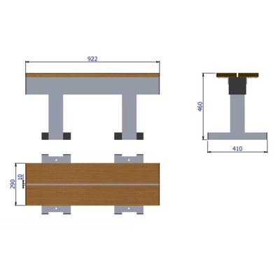 Aluminium sportveld trainersbank voor 2 personen - Alusport - 0,92 x 0,46 m