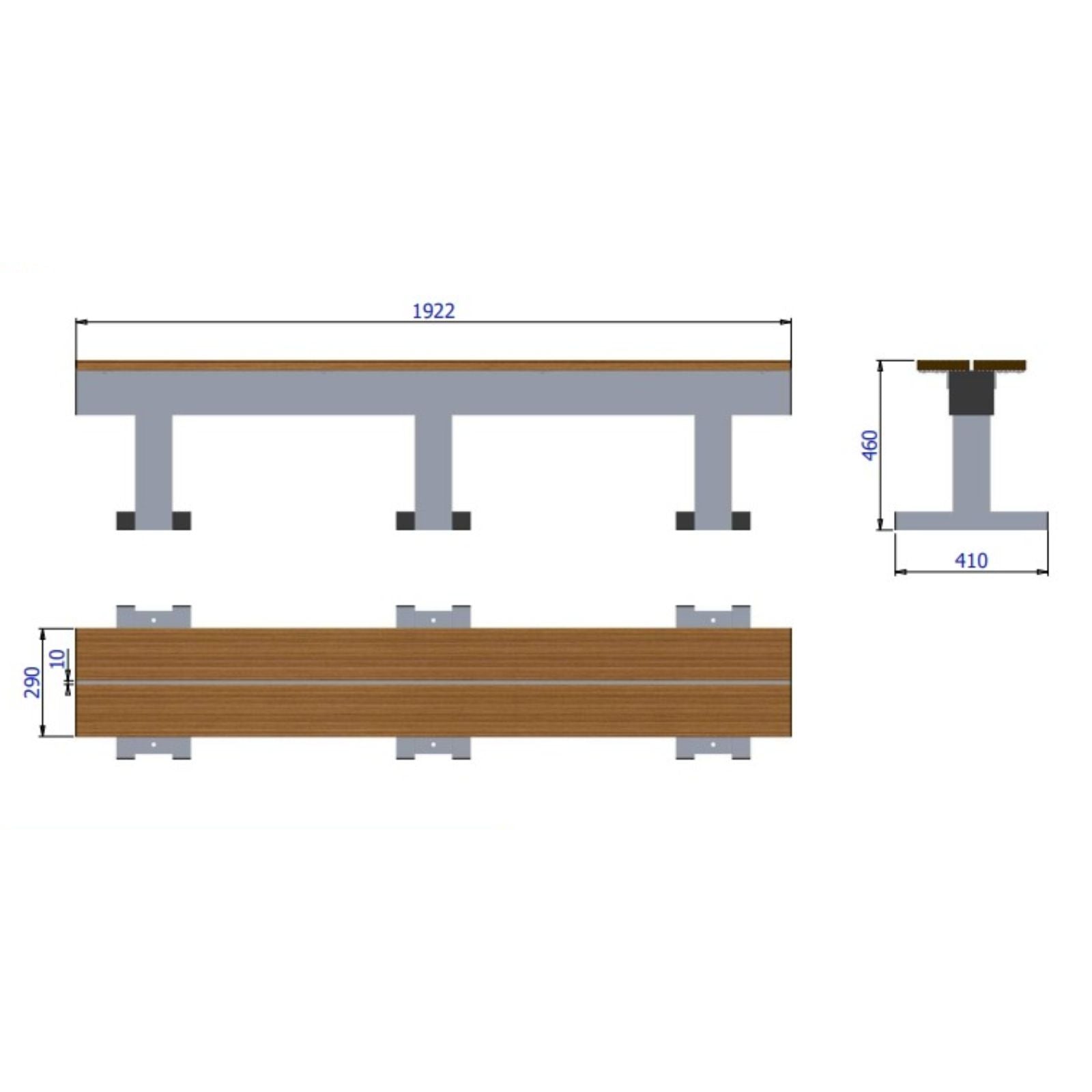 Aluminium sportveld trainersbank voor 4 personen - Alusport - 1,92 x 0,46 m