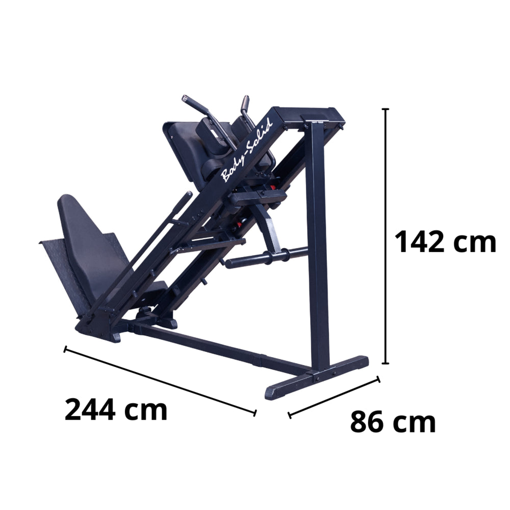 Leg Press / Hack Squat - Body-Solid GLPH1100-25SB Zwart - Plate Loaded - Met adapters voor 25 mm schijven