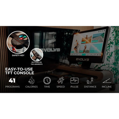 Evolve Fitness HT-300-TFT Laufband mit 23,8-Zoll-Touchscreen-Entertainment-Konsole – vollständig klappbar