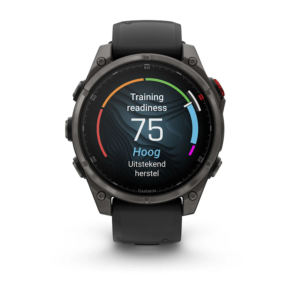 Garmin Fenix 8 Pro Sapphire - 47 mm / AMOLED - Carbon grey DLC-titanium met zwarte/pebble grey siliconen band - Premium multisport horloge