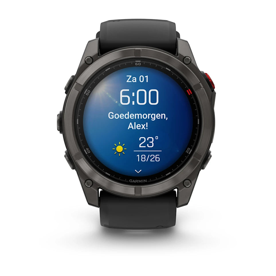 Garmin Fenix 8 Pro Sapphire - 51 mm / AMOLED - Carbon grey DLC-titanium met zwarte/pebble grey siliconen band - Premium multisport horloge