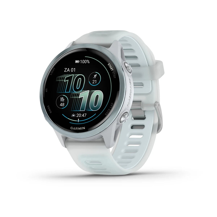 Garmin Forerunner 570 - 42 mm - Montre de course haut de gamme - Aluminium bleu nuage avec bracelet transparent blanc pierre/bleu nuage
