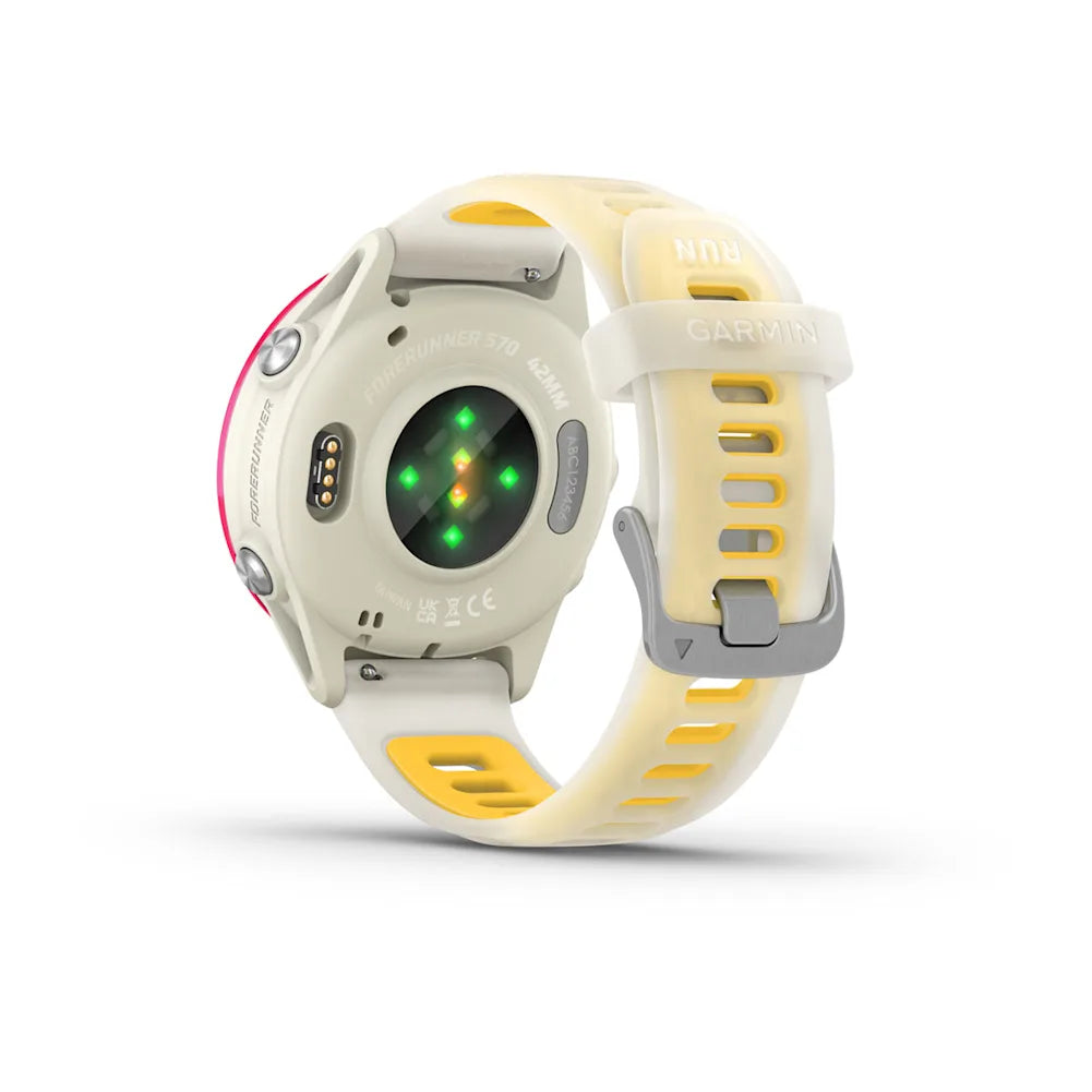 Garmin Forerunner 570 - 42mm - Premium hardloophorloge - Raspberry aluminium met transparante bone/mango band