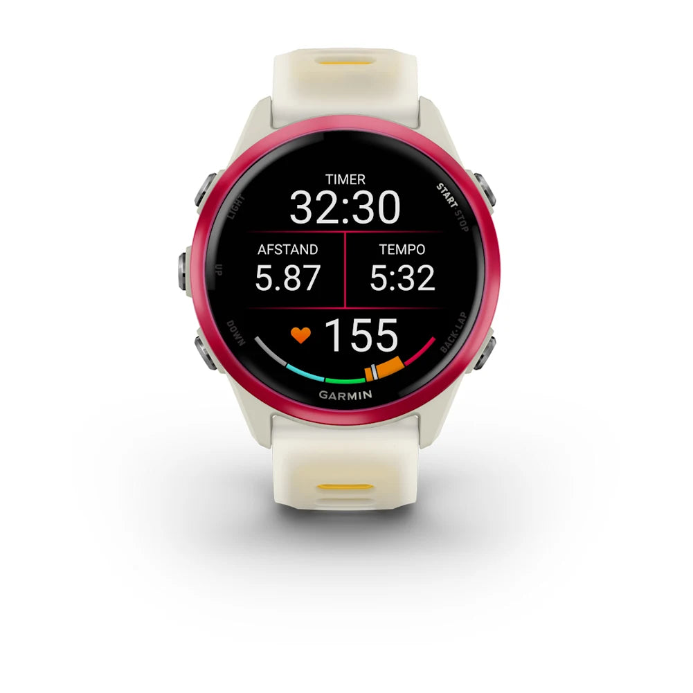 Garmin Forerunner 570 - 42mm - Premium hardloophorloge - Raspberry aluminium met transparante bone/mango band
