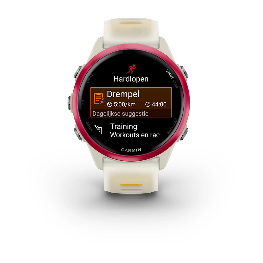 Garmin Forerunner 570 - 42mm - Premium hardloophorloge - Raspberry aluminium met transparante bone/mango band