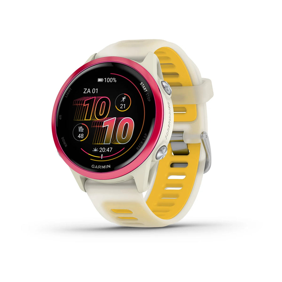Garmin Forerunner 570 - 42 mm - Montre de course haut de gamme - Aluminium framboise avec bracelet transparent os/mangue