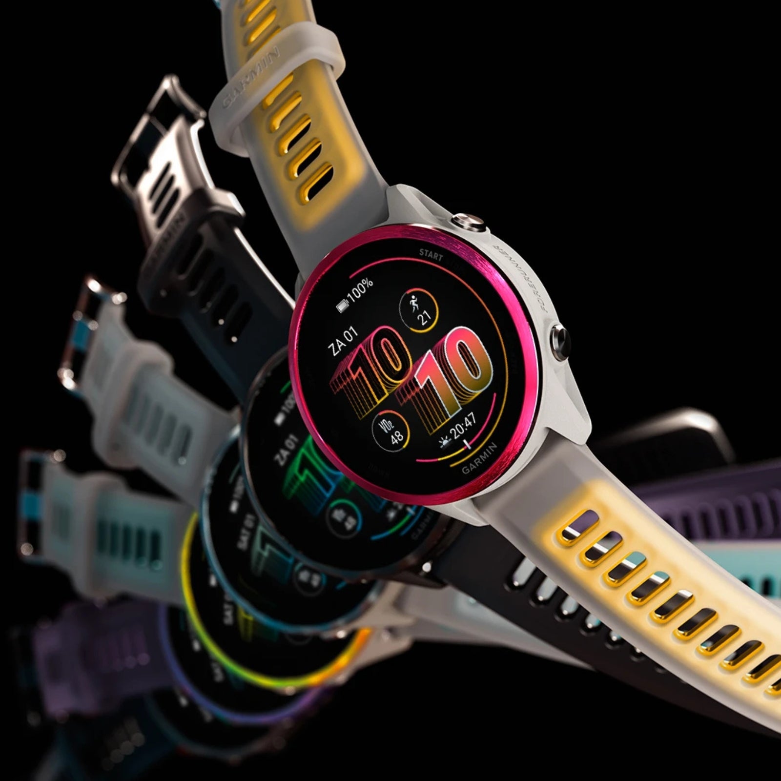 Garmin Forerunner 570 - 42mm - Premium hardloophorloge - Raspberry aluminium met transparante bone/mango band