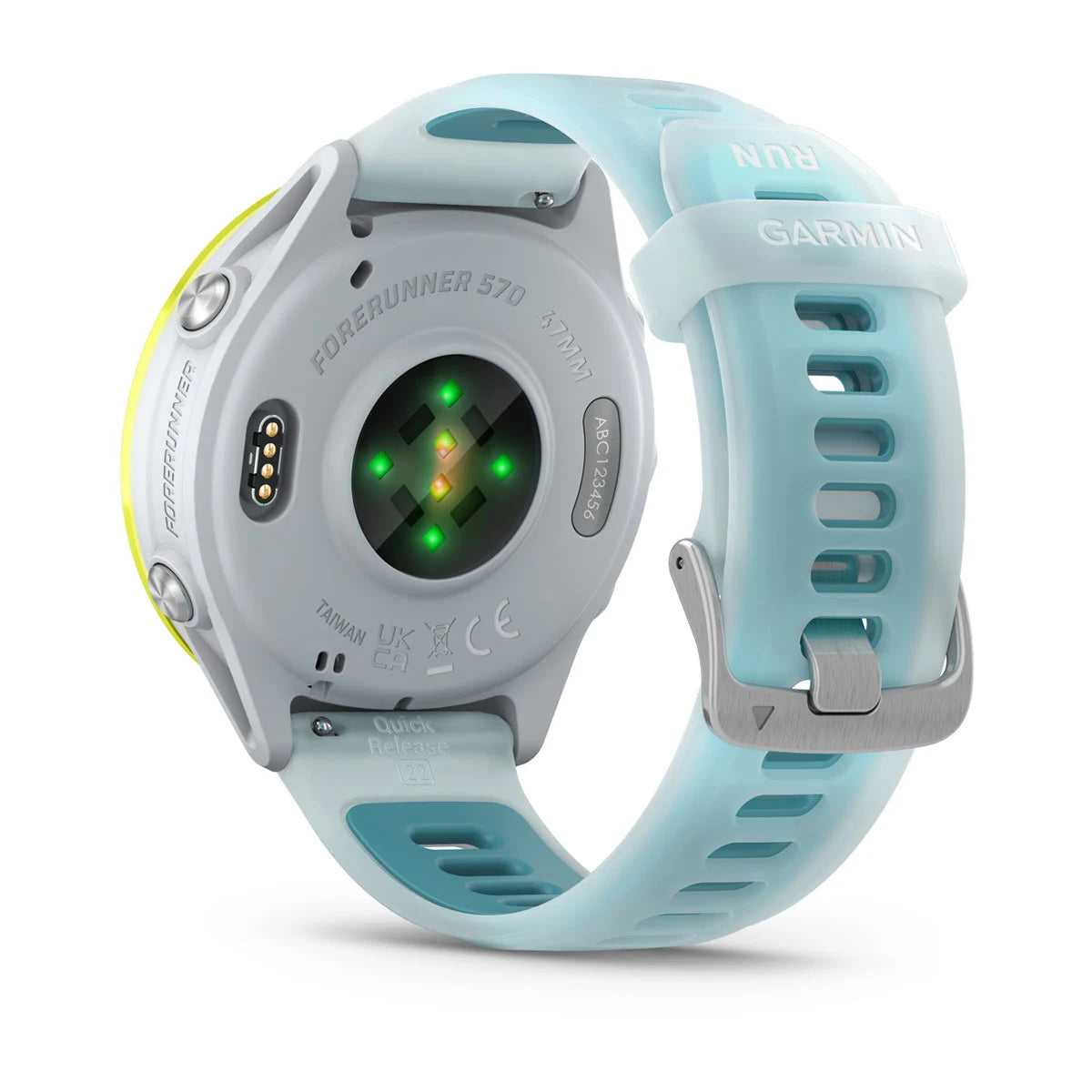 Garmin Forerunner 570 - 47mm - Premium hardloophorloge - Amp yellow aluminium met transparante whitestone/turquoise band
