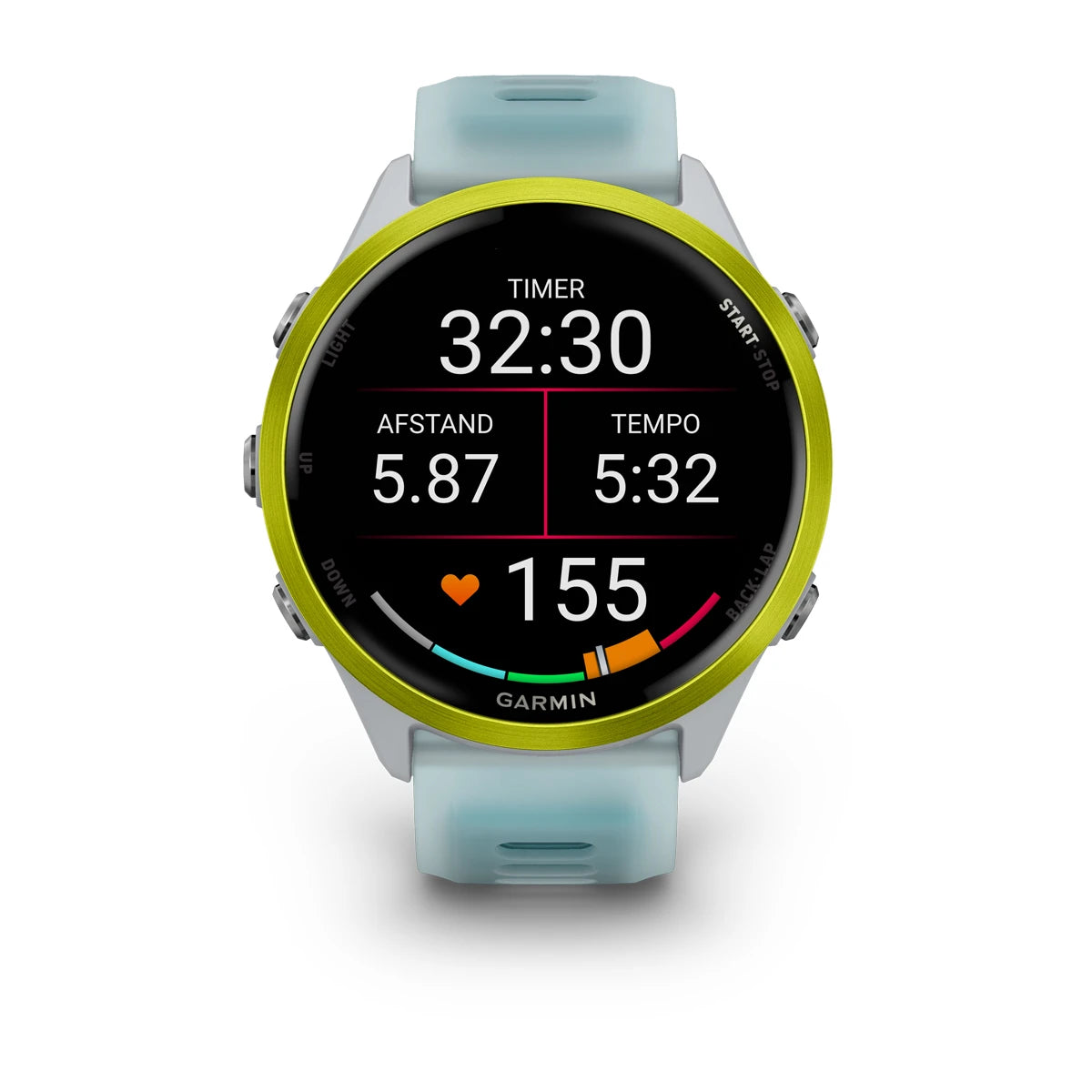 Garmin Forerunner 570 - 47mm - Premium hardloophorloge - Amp yellow aluminium met transparante whitestone/turquoise band