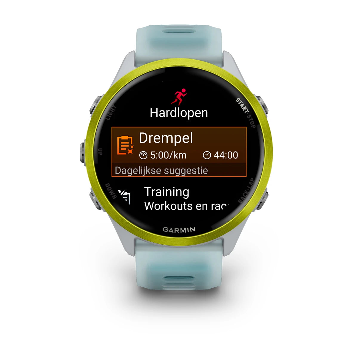 Garmin Forerunner 570 - 47mm - Premium hardloophorloge - Amp yellow aluminium met transparante whitestone/turquoise band