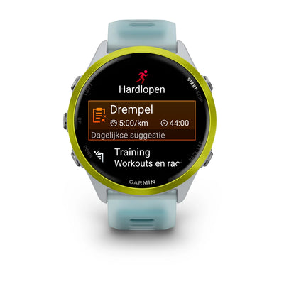 Garmin Forerunner 570 - 47mm - Premium hardloophorloge - Amp yellow aluminium met transparante whitestone/turquoise band